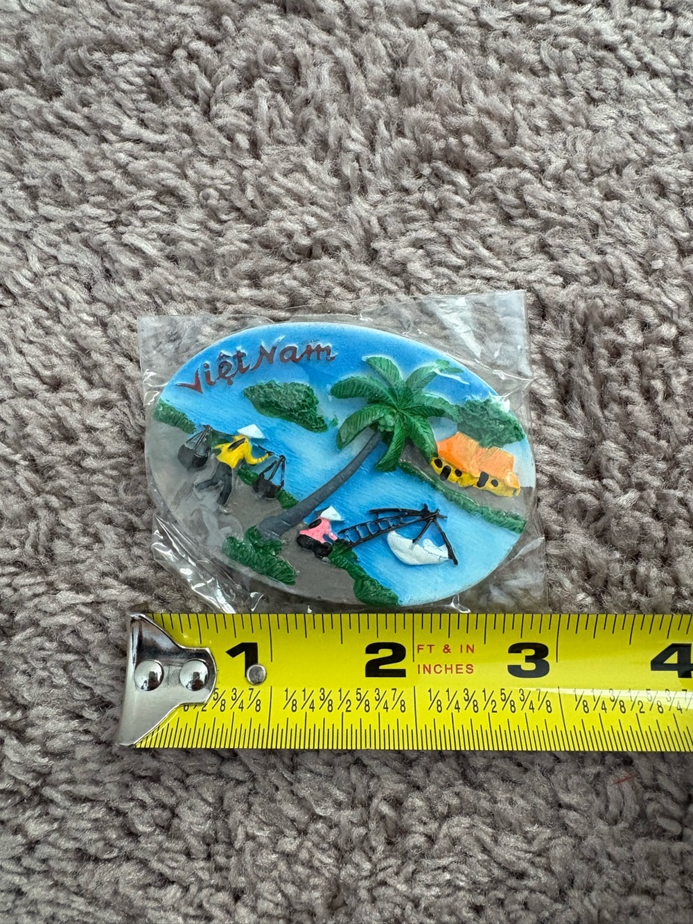 Vintage Vietnam Souvenir Refrigerator Ceramic Magnet in Blue and Green